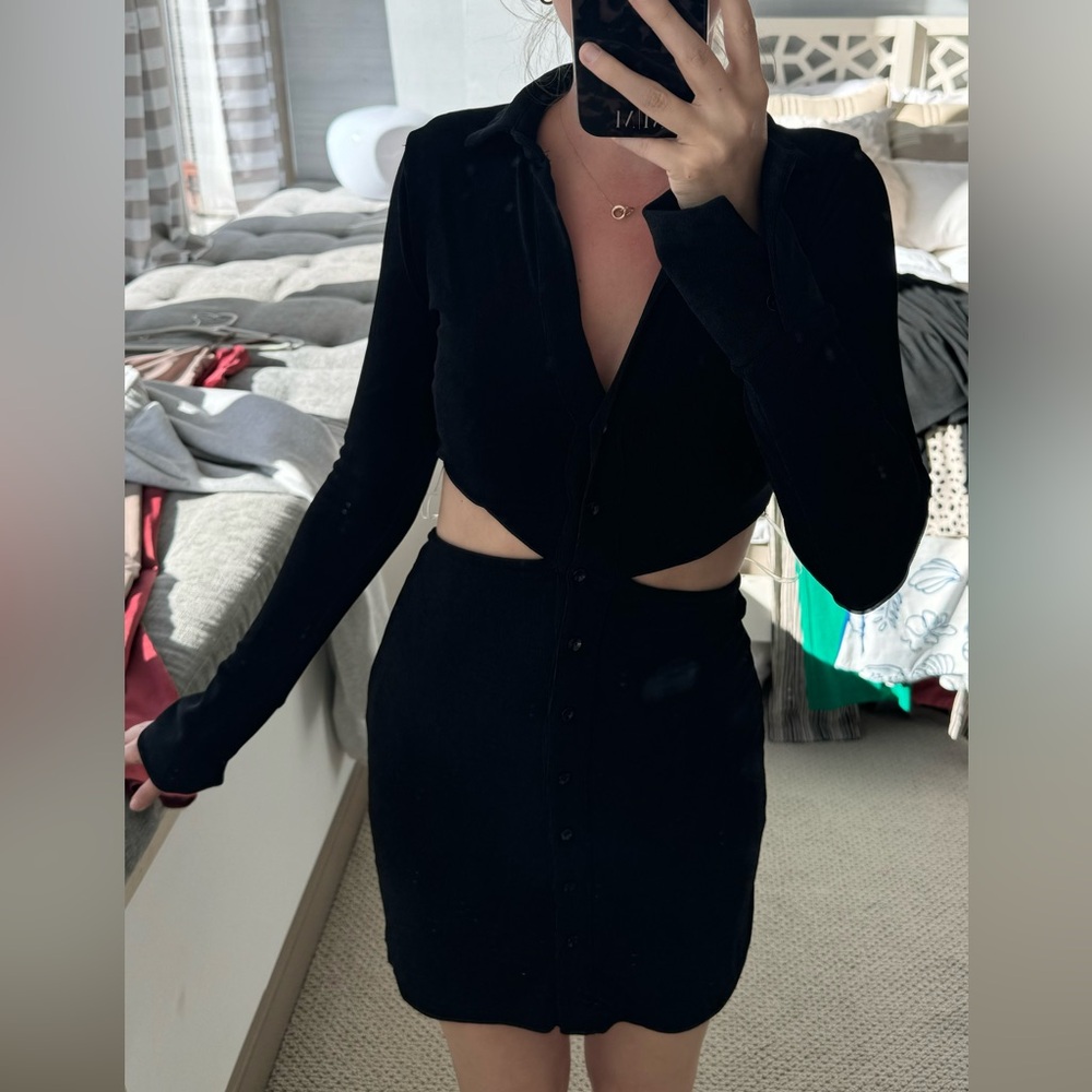 Isalis Black Cut Out Button Up Dress